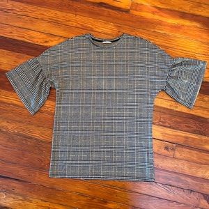 Zara Trafaluc Houndstooth Bell Sleeve Shift Dress